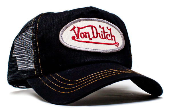 Von Dutch Black Mesh Black Twill Vintage Truckers Hat Cap Snap Back