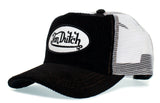 Von Dutch White Mesh Black Corduroy Front Vintage (2005) Truckers Hat Cap Snap Back