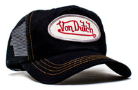 Von Dutch Black Mesh Black Twill Vintage Truckers Hat Cap Snap Back