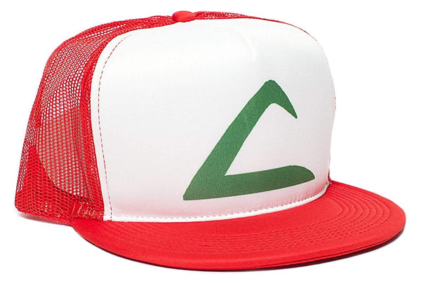 Pokemon Ash Ketchum Flat Unisex-Adult Trucker Hat -One-Size Red/White Printed