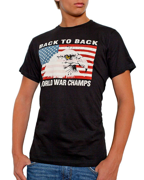 Back To Back World War Champs Eagle USA Men's T-Shirt Black (2X-Large)