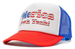 'Merica F Yeah Unisex-Adult Trucker Hat -One-Size Curved Royal/Red