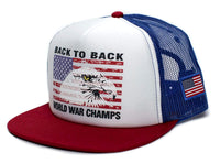 Eagle Back To Back World War Champs Unisex-Adult Cap -One-Size Royal/White/Red Flat