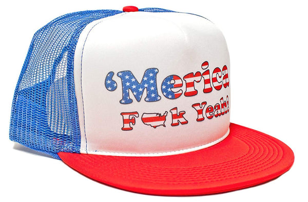 'Merica F Yeah Unisex-Adult Trucker Hat -One-Size Royal/White/Red