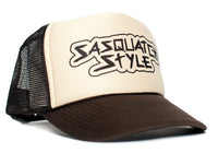 Sasquatch Style Gone Squatchin trucker hat One-Size Unisex Multi Color Selection (Tan/White/Brown)