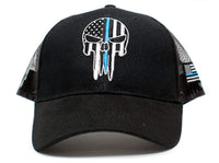 Punisher Skull Thin Blue Line USA flag Posse Comitatus Adult One-Size Cap Hat Black