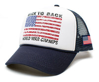 Back To Back World War Champs Champions Hat Cap Trucker Navy/White Curved