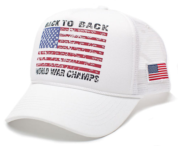 Back To Back World War Champs Champions Hat Cap Trucker White/White Curved