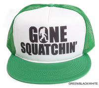 Gone Squatchin' Flat Bill White on Green Hat Cap