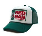 Red Man Chewing Tobacco Printed Hat Vintage Logo Truckers Cap Forest/White