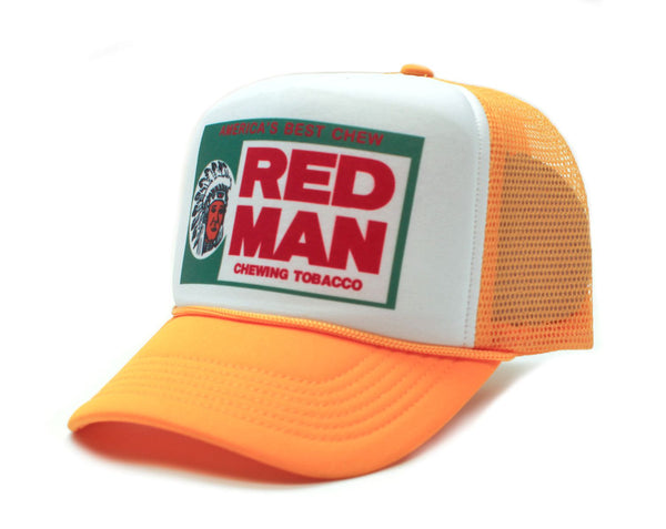 vintage red man chewing tobacco hat Rope Back Forty Brand kind striations and vintage Burley usa tobacco mesh -