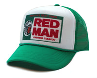 Red Man Chewing Tobacco Printed Hat Vintage Logo Truckers Cap Kelly/White