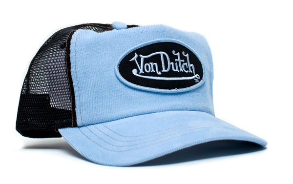 Von Dutch Originals Blue/Black Corduroy Vintage (2005) Truckers Hat Cap Snap Back