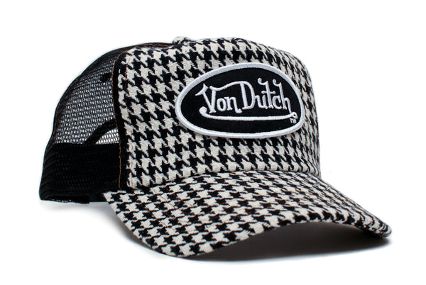 Von Dutch Hound's-tooth Vintage (2005) Trucker Hat Cap Rare Specialty Fabric