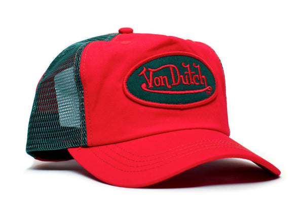 Von Dutch Originals Red/Forest Vintage (2005) Truckers Hat Cap Snap Back