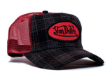 Von Dutch Red/Grey Flannel Vintage (2005) Trucker Hat Cap Rare Specialty Fabric