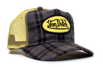 Von Dutch Yellow/Grey Flannel Vintage (2005) Trucker Hat Cap Rare Specialty Fabric